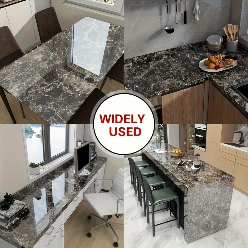 Marble Contact Paper Waterproof Self-Adhesive PET Film Heat Oil Resistant Glossy Vinyl Wrap for Kitchen Cabinets Bathroom Countertops Drawer Liner Furniture Decor White Black Marble 15.75x196.85 in