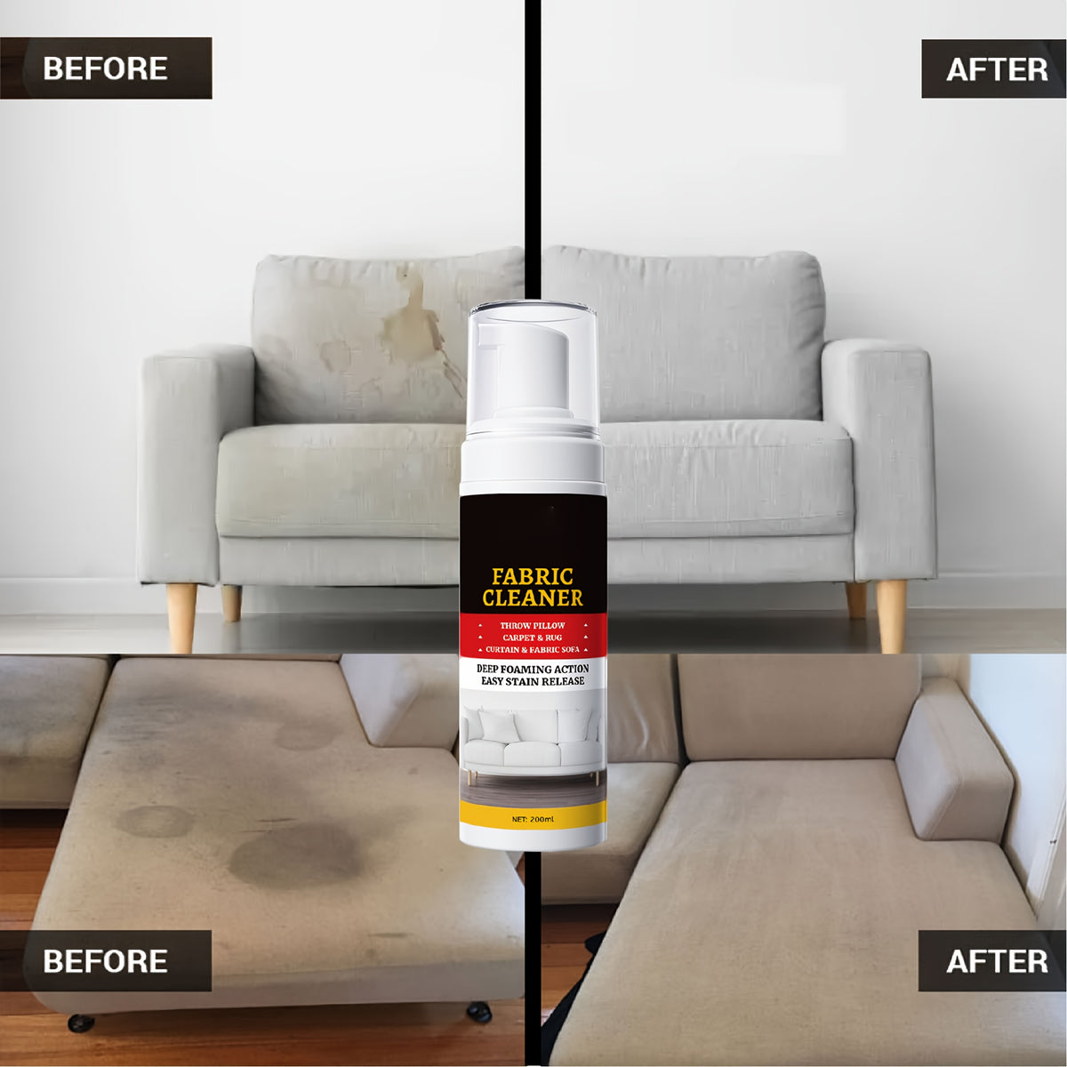 Surfactant Foam Fabric & Upholstery Spot Cleaner 6.76oz – Multi-Surface Stain Remover for Couch, Rug, Clothes, Car Seat, Mattress & Sofa | 1 to 5 Pack