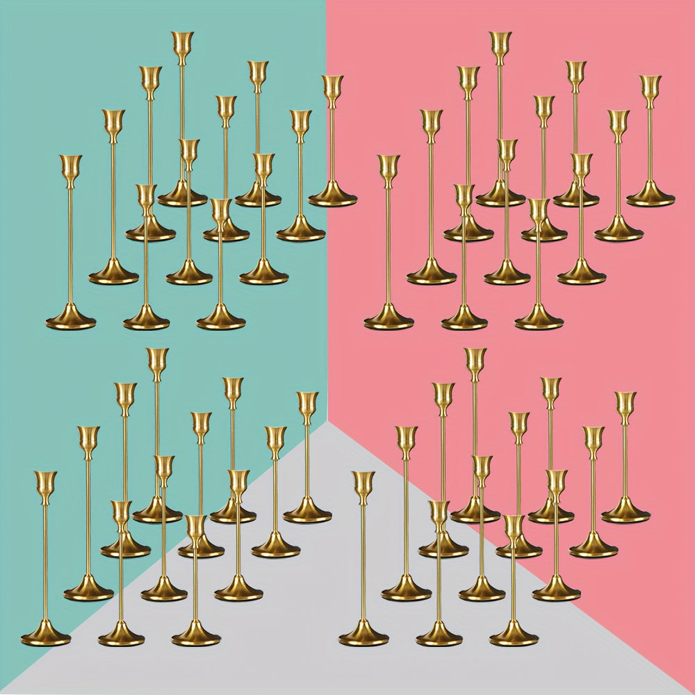 Copper Taper Candle Holders Set 30/36/48 Pcs Retro Minimalist Candlestick for Dining Table Wedding Birthday Christmas Fireplace Home Decor
