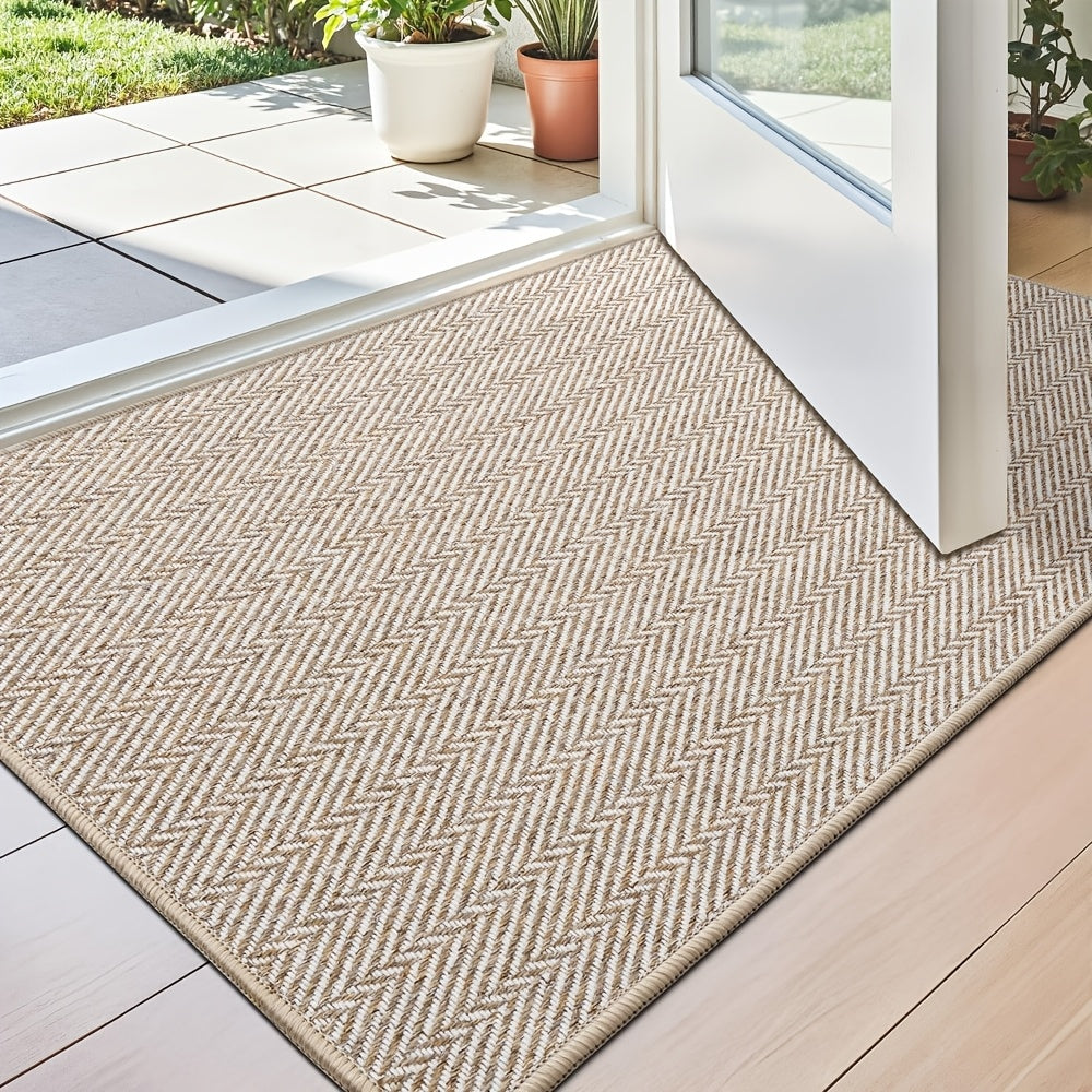 Non-Slip Doormat Low Profile Indoor Outdoor Entry Mat Dirt Trapper – Front Door, Entryway, Patio, Porch & Garage Rug, 4 Sizes, Beige & Grey