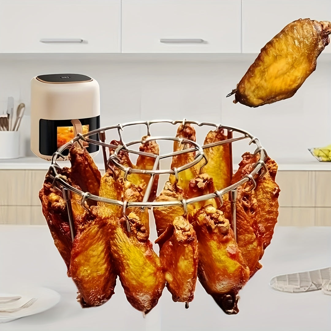304 Stainless Steel Vertical Grill Rack for Air Fryer – 21-Piece Set with 20 Skewer Needles, Fits 3QT-6QT | Even Heating for Meat & Vegetables