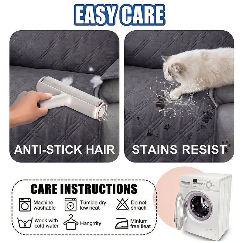 Quilted Recliner Cover with Side Pocket Anti-Slip Elastic Band Pet Furniture Protector – Easy to Install Sofa Recliner Slipcover for Living Room, All-Season Home Decor