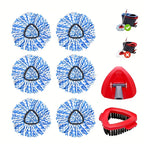Spin Mop Replacement Heads 6 Pack Microfiber – Machine Washable Mop Head Refills with Scrub Brush & Base for Deep Floor Cleaning, Home, Kitchen & Hardwood Floors, Blue