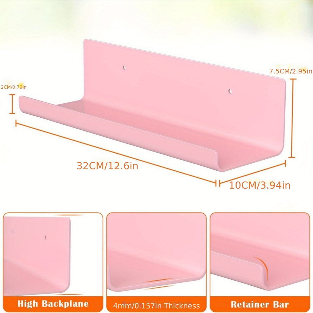Floating Shelves Set of 4 Wall Mounted Shelves – Picture Ledge Display Shelf for Living Room, Bedroom, Bathroom, Kitchen & Home Office – Decorative Wall Shelves in White, Black, Grey & Pink