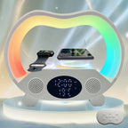RGB Night Light 6 in 1 Wireless Speaker Alarm Clock Wireless Charging Phone Watch Temperature Display Bedroom Teen Gift Halloween Christmas Decor Black White
