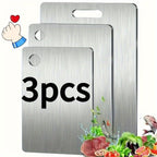 Stainless Steel Cutting Board Set 3 Piece - Dual-Sided SUS304 Metal Chopping Boards Non-Stick Rust-Resistant BPA-Free Portable for Kitchen Camping Picnic, Meat Fruit Vegetables