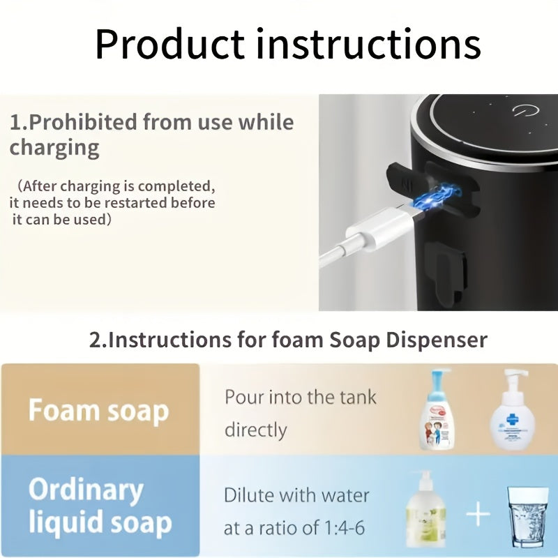 Smart Sensor Automatic Soap Dispenser Nickel Wall-Mount USB Quick Charging with Power Display, 4-Level Adjustable Flow Rate, No-Touch 400ml Foam & Liquid Soap Dispenser for Bathroom Kitchen