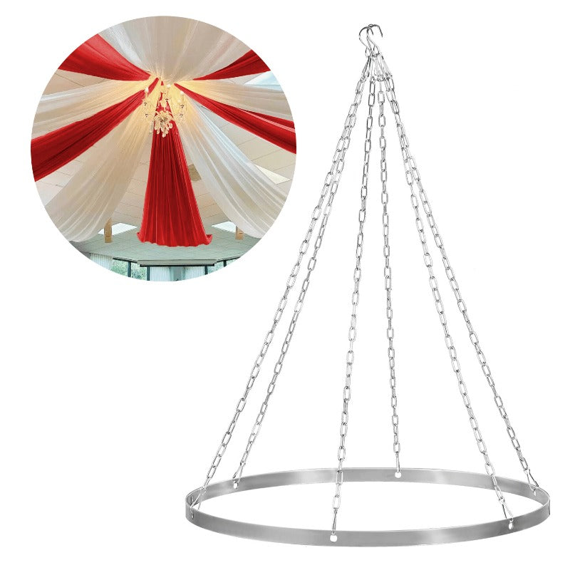 Ceiling Drape Hanging Kit Stainless Steel – Circular Ceiling Display Stand with Hooks & Chains for Wedding, Event, Stage & Gazebo Decoration