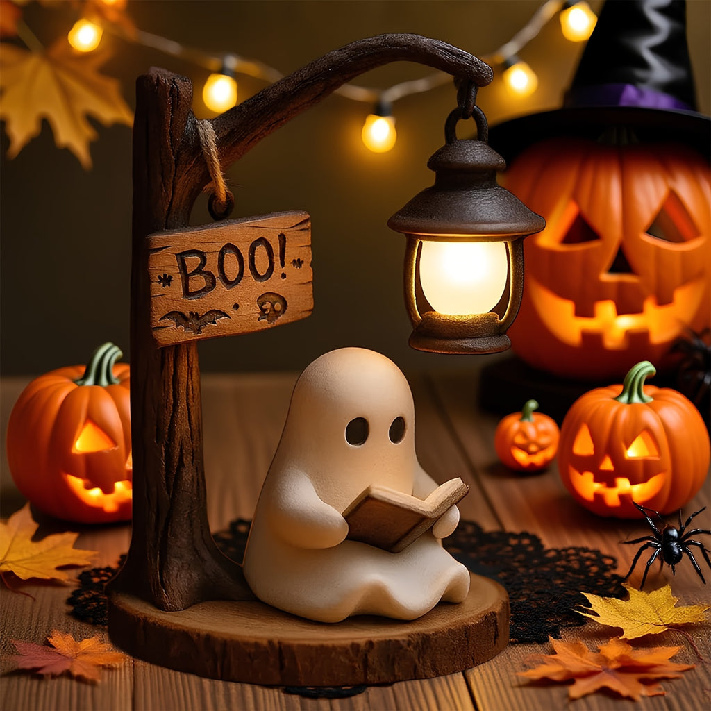 Boo Ghost 3D Resin Halloween Night Light – Cute Reading Lantern, Warm Indoor Glow, Decorative Lamp for Bedroom & Living Room – Ghost Theme Gift with Exquisite Details