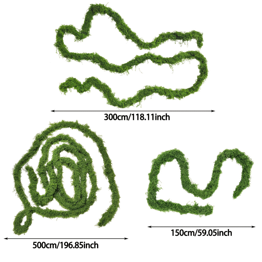 Artificial Moss Vine Decorative Greenery – 5ft 10ft 16ft Fake Vines for Wall Decoration, Wedding Backdrop, Fence, Garden, Christmas & Party Decor