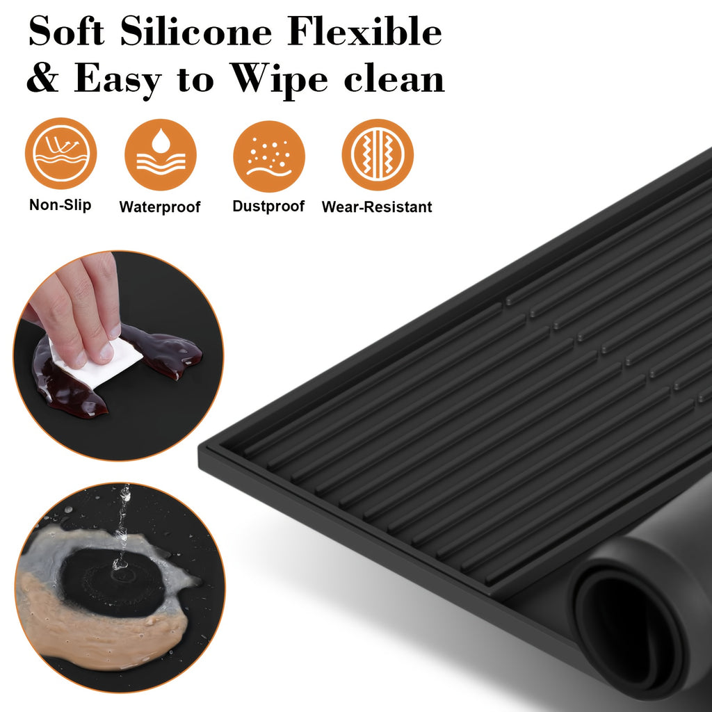 Silicone Coffee Mat with Raised Edges 2-in-1 Coffee Bar Mat and Dish Drying Mat - Countertop Protector for Coffee Machine, Espresso Maker & Kitchen Counter, 23.6 x 15.7 Inch