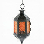 Moroccan Hanging Candle Lantern with Chain – Vintage Boho Style Iron & Glass Tealight Holder for Home, Patio, Garden, Wedding & Ramadan Decor (23.5" Overall)