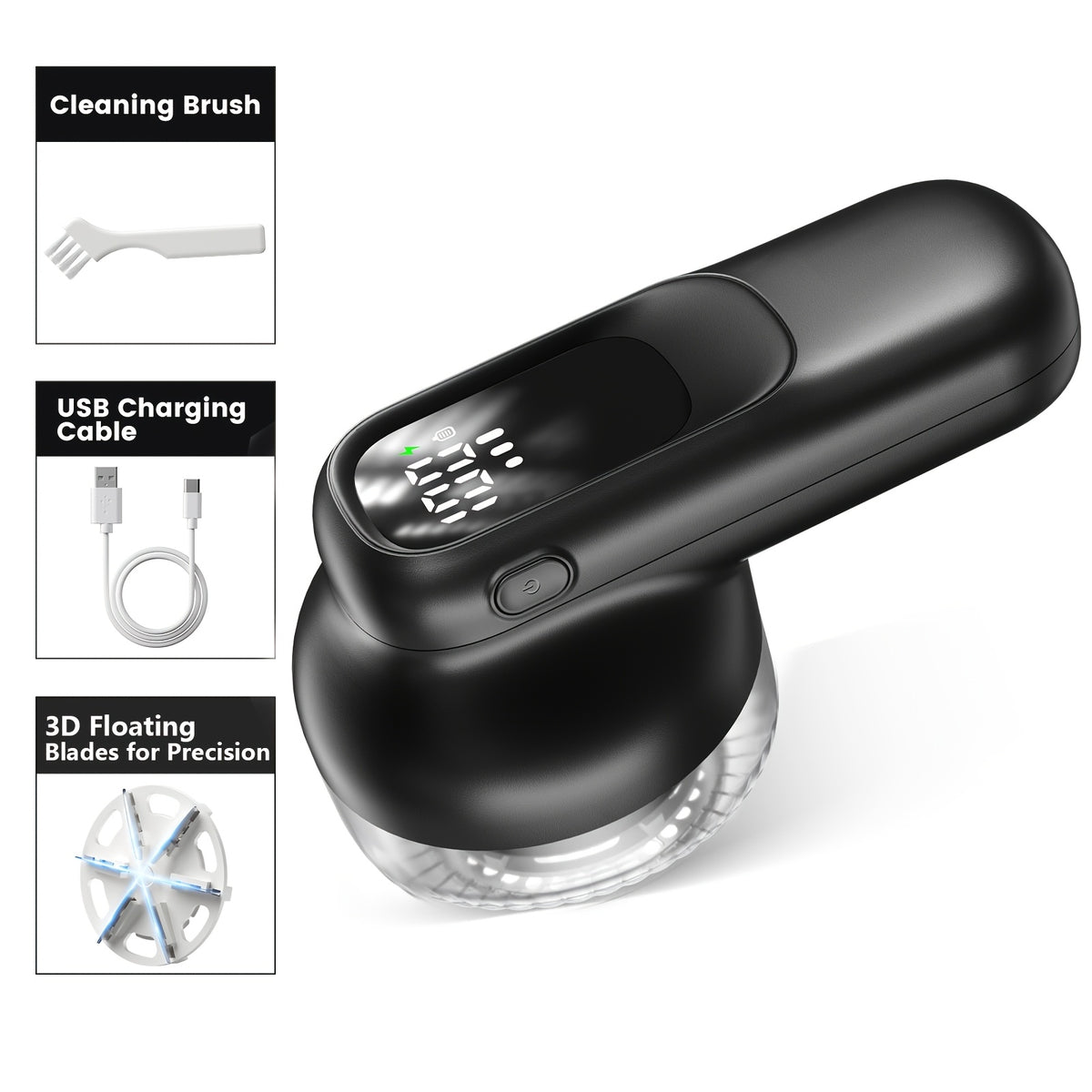 Rechargeable Lint Remover Fabric Shaver with Digital Display & Safety Lock – 6-Leaf Blades, 3-Speed Defuzzer for Clothes, Sweaters, Sofa & Blankets