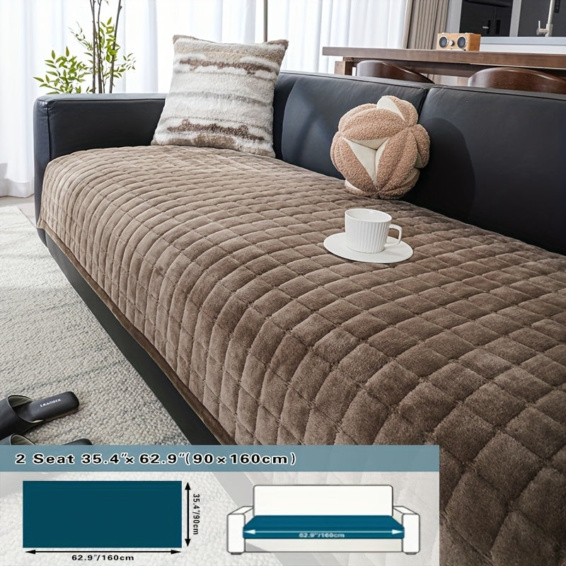 Bohemian Soft Flannel Sofa Cushion Cover – Non-Slip Machine Washable Couch Cushion Cover for 2/3/4-Seater Sofas, Plush Solid Color Living Room Bedroom Office Home Decor