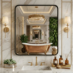 Metal Framed Rounded Rectangle Wall Mirror for Bathroom – Over Sink, Horizontal or Vertical Hanging, Modern Farmhouse Decor, Matte Black, Gold & Silver, Multiple Sizes 16x20 to 36x48 In