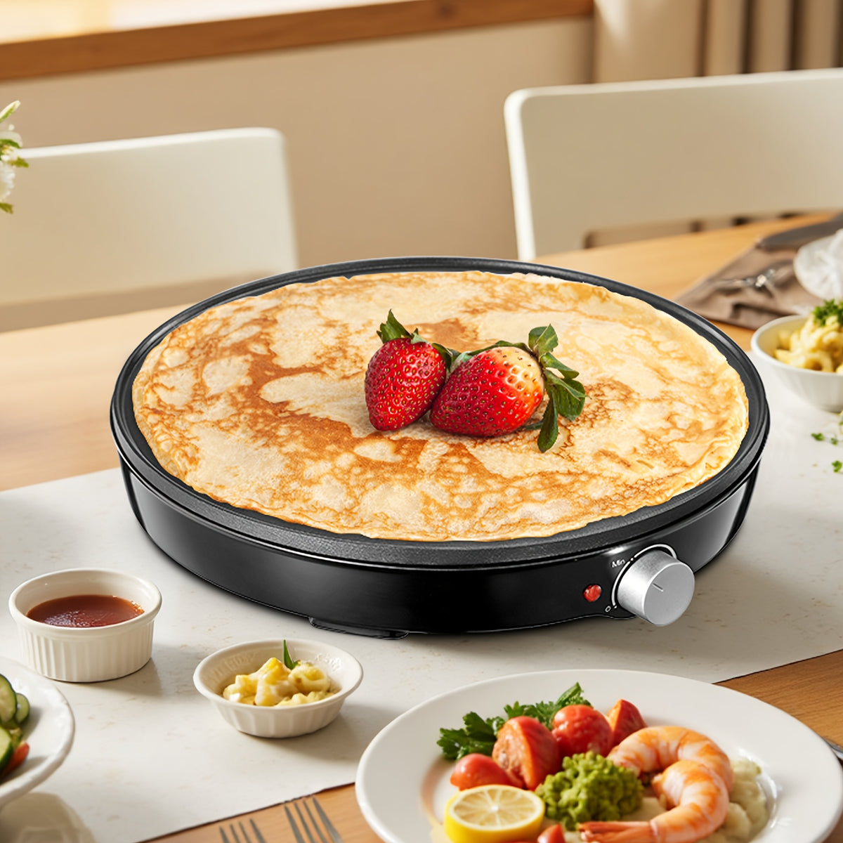 Electric Crepe Maker 12 Inch Nonstick Pancake Griddle 1000W with Precise Temperature Control - Includes Batter Spreader & Spatula for Crepes, Eggs, Omelets, Quesadillas, Hash Browns - Home Kitchen
