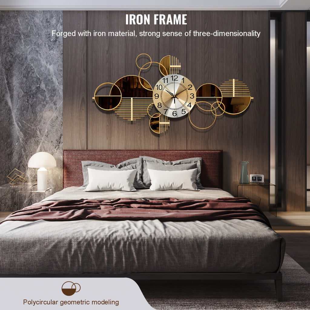 Large Metal Wall Clock 3D Decorative Silent 34x17 Inch – Modern Wall Art Clock for Living Room & Bedroom