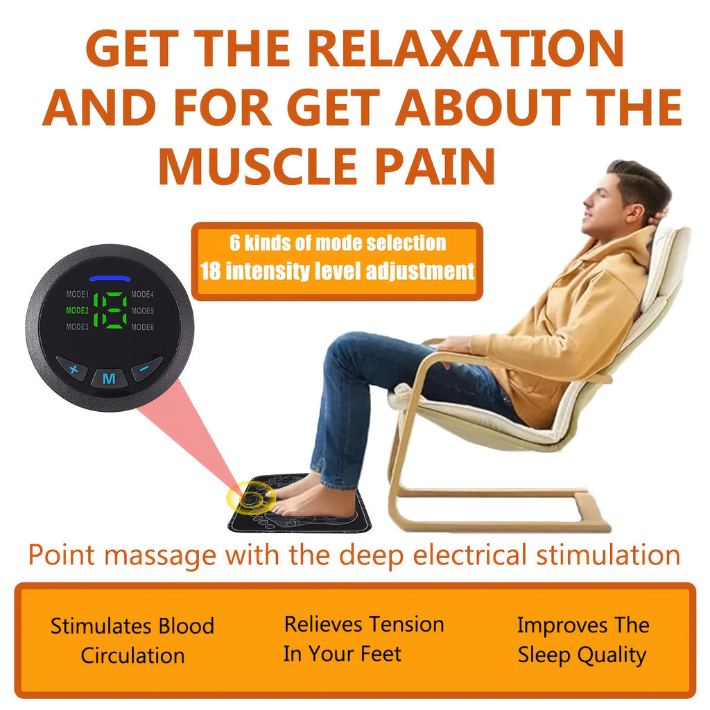 EMS & TENS Foot Neuromuscular Massager, Electric Foot & Leg Stimulator for Blood Circulation Improvement, Adjustable Modes & Intensity Levels, USB Rechargeable, Neuropathy & Fatigue Relief for Men & Women