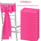Satin Chair Bow Ribbons 100-Pack – 7×108 Inch Universal Streamer for Wedding Reception Banquet Party Hotel Christmas Decor, 15 Colors