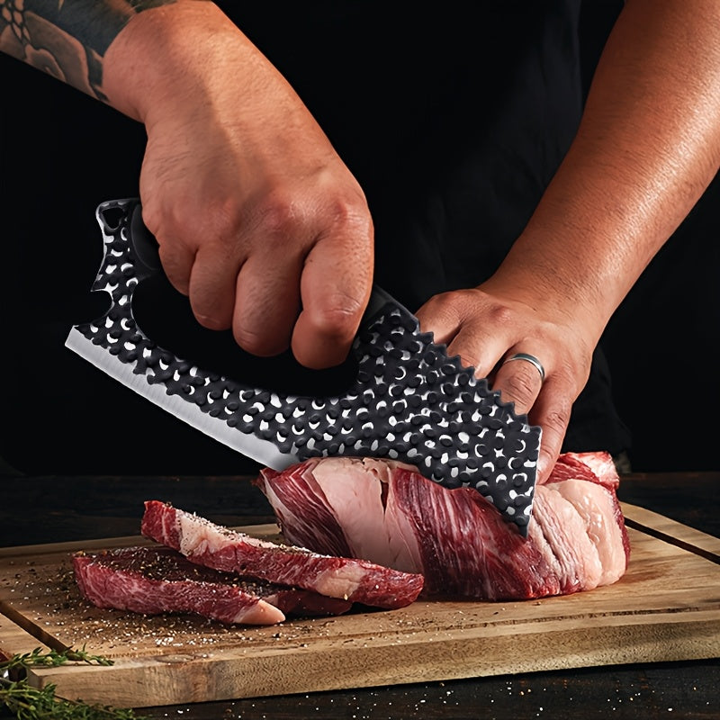 Butcher Knife Non-Stick Blade with Non-Slip Ergonomic Handle – Sharp Heavy-Duty Meat Cleaver with Built-In Bottle Opener & Hanging Loop for Kitchen & BBQ