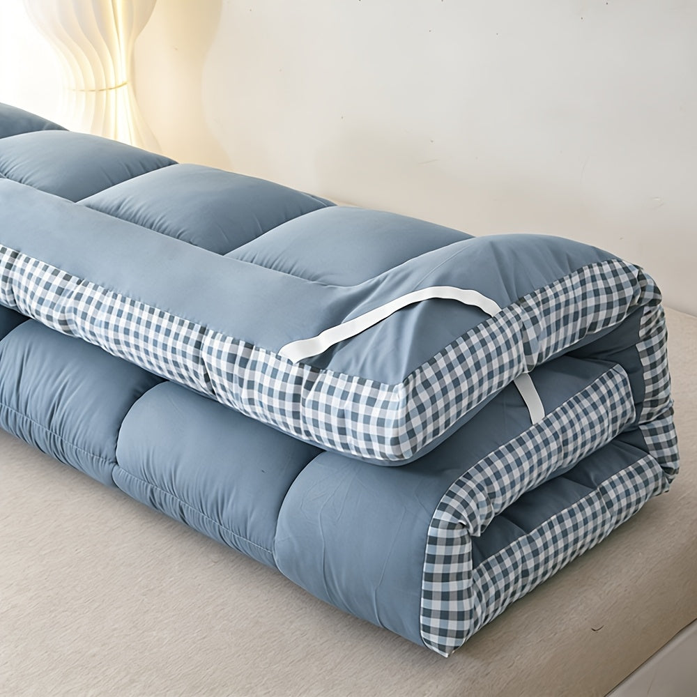 Japanese Plush Roll-Up Mattress Topper | Quilted Fitted Mattress Pad Cover, Breathable Folding Sleeping Pad, Machine Washable Mattress Protector – Twin Full Queen King