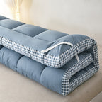 Japanese Plush Roll-Up Mattress Topper | Quilted Fitted Mattress Pad Cover, Breathable Folding Sleeping Pad, Machine Washable Mattress Protector – Twin Full Queen King