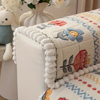 Bohemian Floral Plush Sofa Cover Thick Milk Fleece Quilted Couch Protector with Decorative Pillow Covers – Machine Washable Warm Cozy Cover for 1-4 Seater Sofa, Living Room Decor