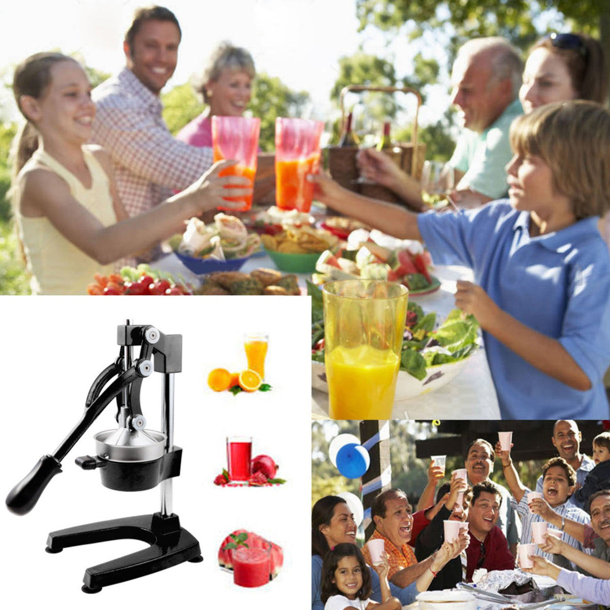 Manual Citrus Juicer Heavy Duty Cast Iron Hand Press Juice Squeezer for Orange Lemon Lime Pomegranate - Commercial Grade Fruit Juicer with Safety Lock & Stainless Steel Strainer