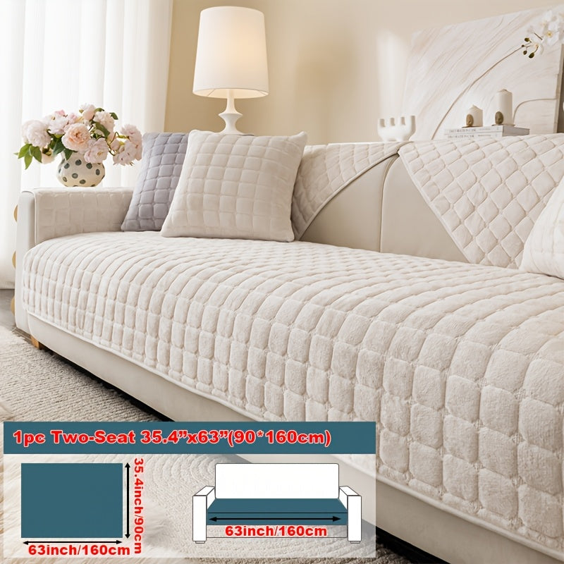Short Plush Sofa Cover Soft Thick Pet Friendly All Season Sofa Protector Machine Washable for 1 2 3 4 Seater Living Room Bedroom Office Winter