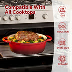 4.5 Qt Cast Iron Dutch Oven with Enamel Coating – Oval Casserole Pot with Lid for Bread Baking, Slow Cooking & Roasting, Works on All Stovetops