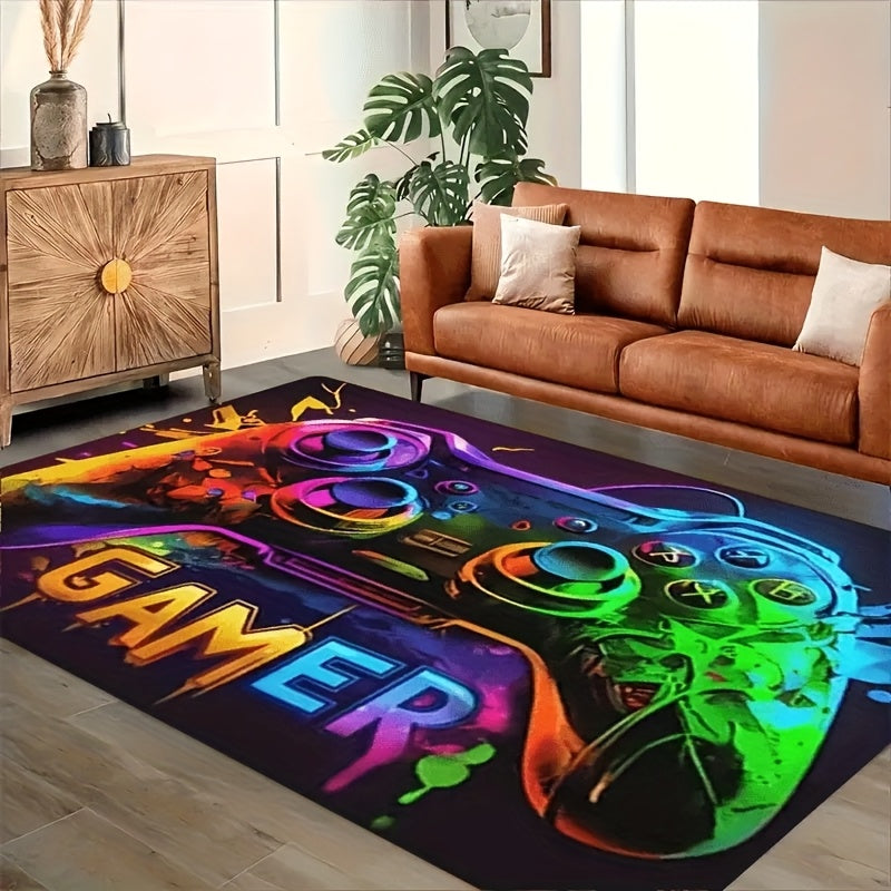 Gamer Area Rug – Cyberpunk Game Controller Design, Large Square Polyester Mat for Teen Bedrooms & Gaming Rooms