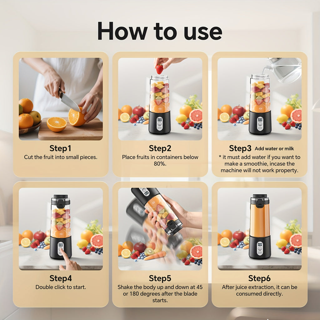 Portable Blender USB-C Rechargeable 6-Blade Stainless Steel – Ice Crush Smoothie Maker with Digital Timer, Battery Display & No-Spill Lid for Gym, Travel & Protein Shakes, Pink or White