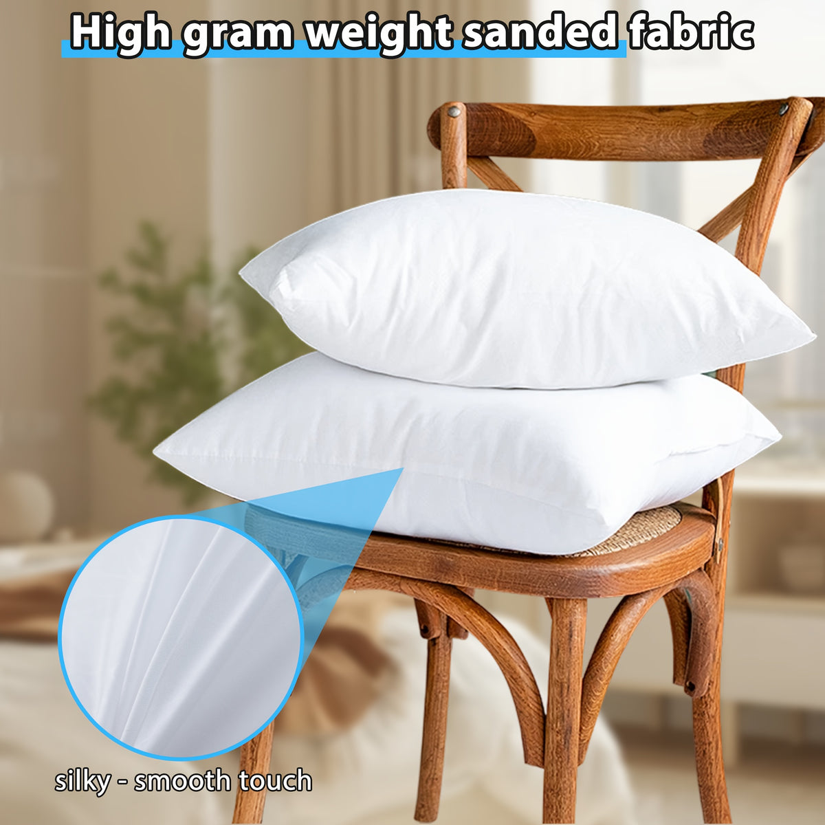 Fluffy Square Pillow Inserts Set of 4 with Zipper, Plump Cushion Stuffer Inserts for Throw Pillow Covers, Sofa, Bed, Patio & Couch, Machine Washable, Available in 14 to 22 Inch Sizes