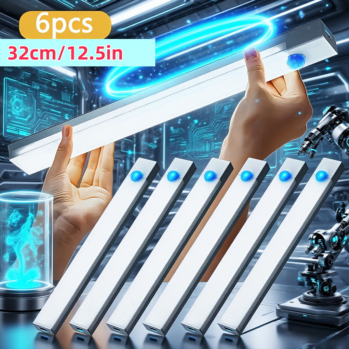 6-Pack Smart LED Motion Sensor Cabinet Light – USB Rechargeable, 3 Modes, Night Light for Bedroom, Stairs, Kitchen & Closet