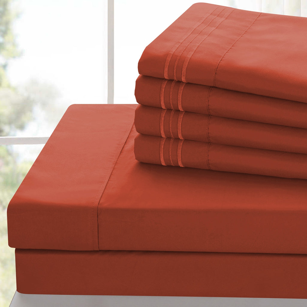 Brushed Microfiber Bed Sheet Set 6 Piece with Embroidered Pillowcases - Hotel Luxury Deep Pocket 16 Inch, Soft Breathable All Season, 24 Colors, Twin Twin XL Full Queen King Cal King