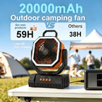 Camping Fan 20000mAh Rechargeable with LED Light, Remote Control, 270° Oscillation & Power Bank – 4 Speeds, 59-Hour Battery, 3 Use Modes