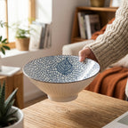 Japanese Ramen Bowls Set of 2 or 4 Ceramic Blue White Leaf Pattern 8 Inch 32oz Noodle Soup Bowl for Pho Ramen Pasta Cereal