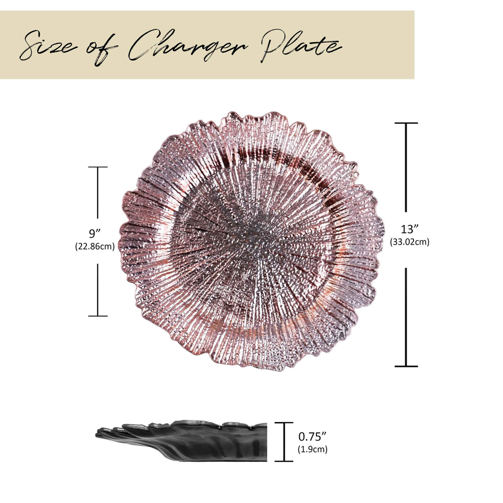 Charger Plates Set of 24 – 13 Inch Floral Reef Decorative Dinnerware for Wedding Party Table Setting Silver Gold Rose Gold Red