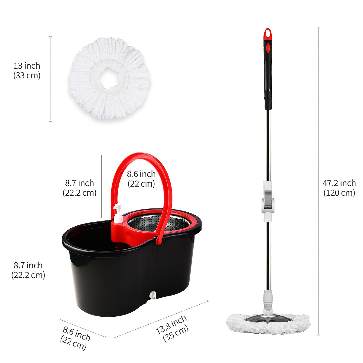 Spin Mop and Bucket Set with Wringer, 360° Dual-Drive Wringing System, 3 Microfiber Mop Heads for Hardwood Tile Marble Laminate Floor Cleaning