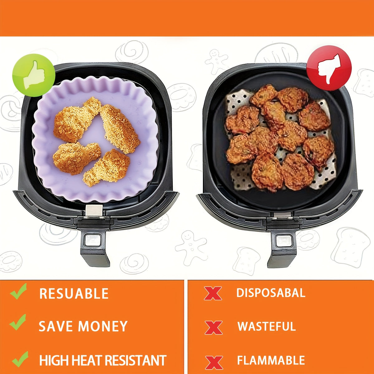 Silicone Air Fryer Liners Set of 4 - Non-Stick Reusable Air Fryer Liner Pot Heat Resistant to 446°F, Oven & Microwave Safe - Fits Most Air Fryers, Easy Cleanup Kitchen Accessory