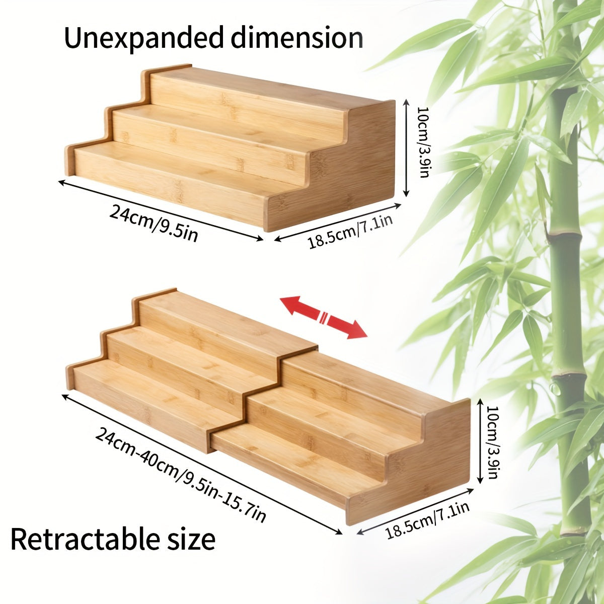 Bamboo 3-Tier Ladder Spice Rack & Kitchen Cabinet Organizer – Expandable Countertop Shelf for Spice Jars, Bottles & Pantry Storage – Space-Saving Kitchen Display Stand
