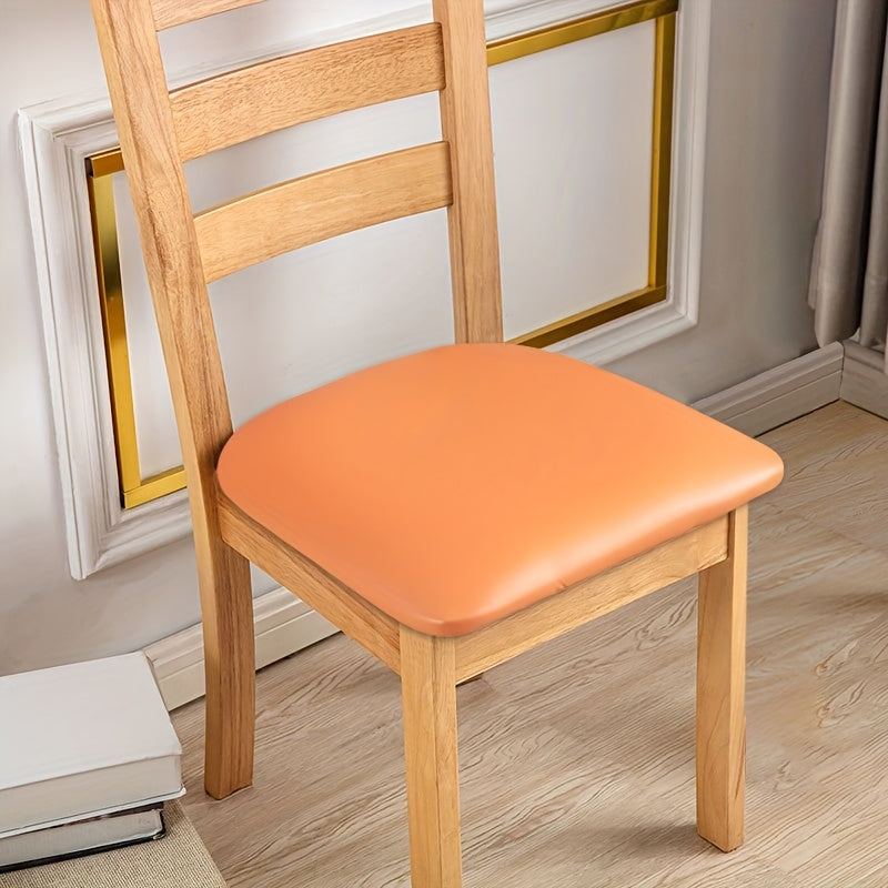 PU Leather Dining Chair Cushion Covers 4/6 Pack – 100% Waterproof Stretch Slipcovers for Parsons Chairs, Removable Machine Washable Seat Protector for Dining Room Kitchen Hotel Home Decor