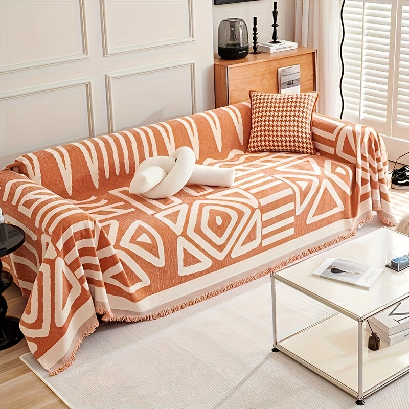 Bohemian Sofa Cover Pet Scratch Resistant Non-Slip Furniture Protector Throw Blanket for Living Room Bedroom – All Season Couch Cover in Black & Gray, 4 Sizes
