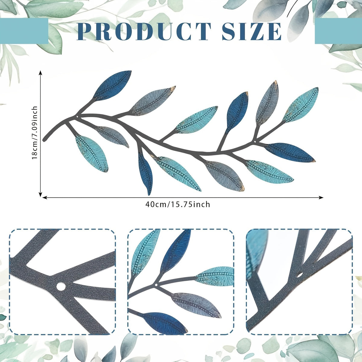 Vintage Metal Leaf Wall Decoration Set of 2 – Rustic Blue & Brown Metal Leaf Wall Art with Screws, Indoor Bedroom Living Room Corridor Home Decor Wall Hanging Accent