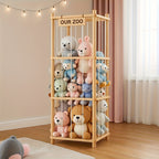 Wooden Doll Display Shelf - Spacious Kids Toy Organizer, Easy Assembly, Space-Saving Design for Game Room, Bedroom & Living Room | Wood & Natural Color