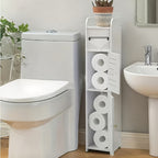 Floor Standing Bathroom Cabinet PVC Double Door White Thickened Space Saving Corner Shelf for Toilet Paper Shampoo Storage Home Hotel School Restroom