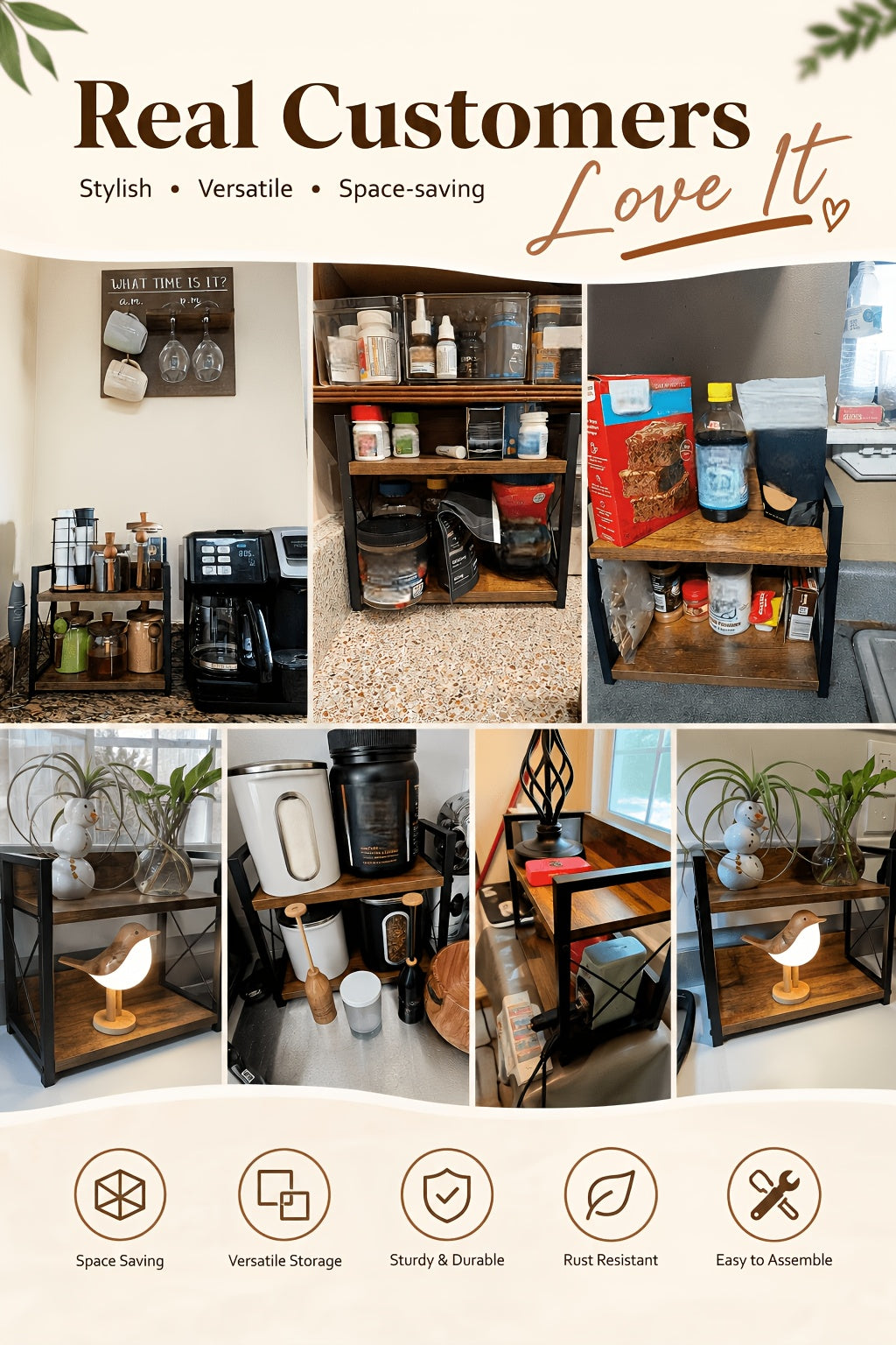 Countertop Spice Rack Organizer with Coffee Pod Holder – Metal Kitchen Seasoning Storage Rack for Counter, Powder-Coated Bathroom Cosmetics Organizer