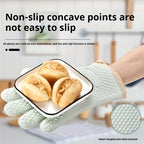 Thickened Oven Mitts Heat Resistant Gloves for Kitchen Baking Grilling BBQ - Waterproof Breathable Microwave Oven Gloves with Non-Slip Grip for Cooking