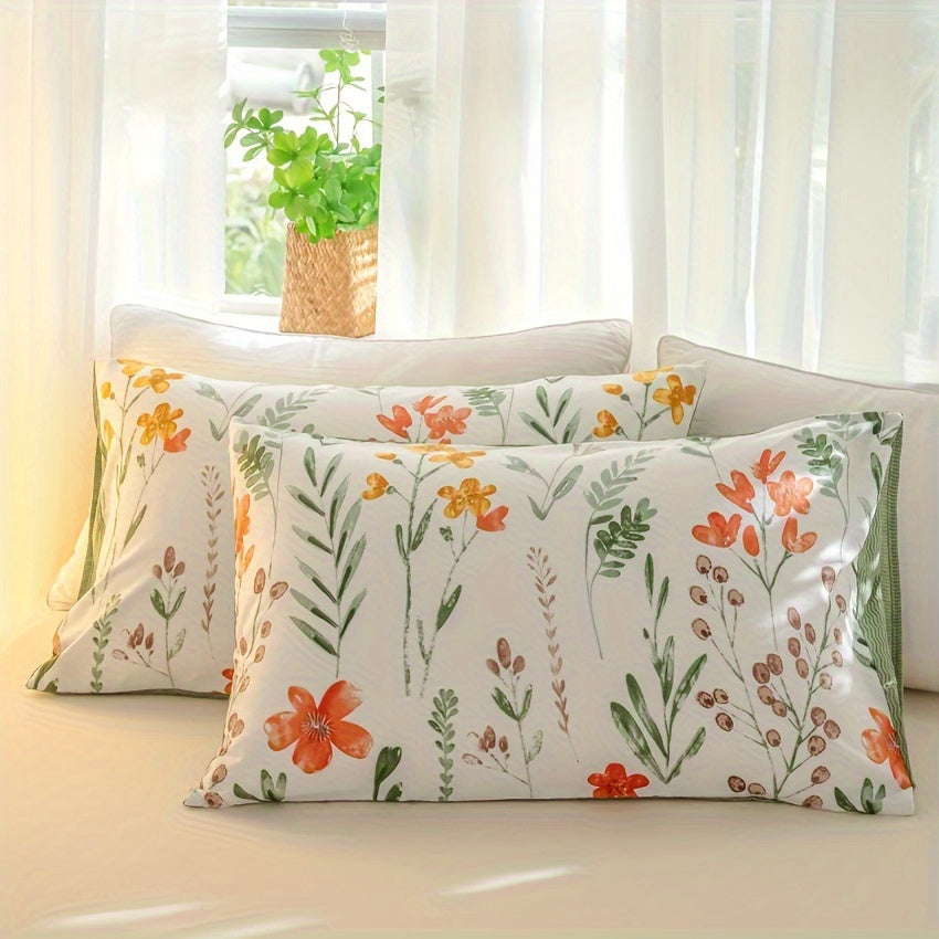 Floral Duvet Cover Set 3-Piece Soft Breathable Polyester – Flowers & Plants Print Comforter Cover with Zip Closure, Twin Full Queen King Bedding Set No Insert