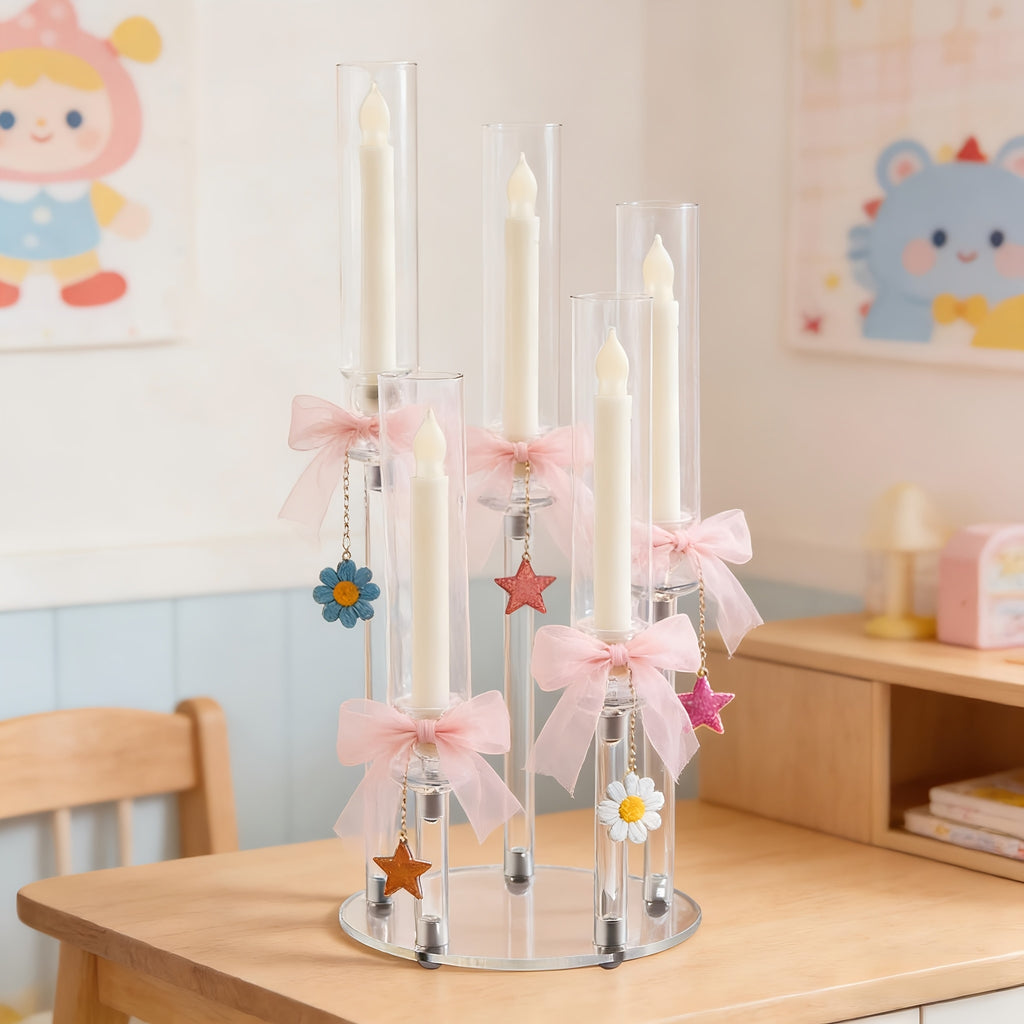 Clear Acrylic Candelabra Taper Candle Holder 5-Arm 6-Arm Wedding Centerpiece Dining Table Party Anniversary Decor